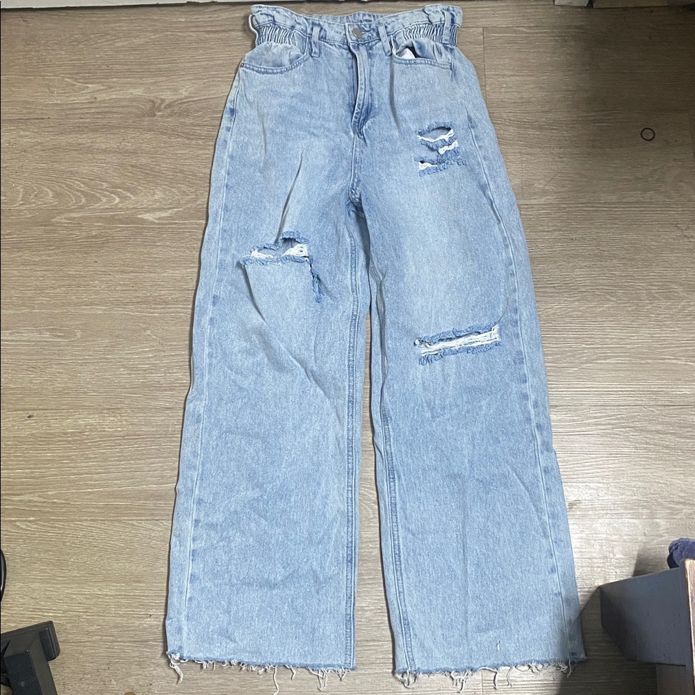 SHEIN Light Blue Ripped high waisted Wide Leg Jeans junior size small 0